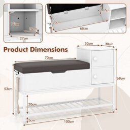 Costway Shoe Storage Bench Shoe Rack Stand With Flip Top Storage-White - thumbnail 2