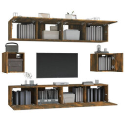 Berkfield 6 Piece Tv Cabinet Set Smoked Oak Engineered Wood - thumbnail 4