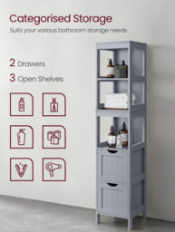 LEDREM Bathroom Floor Cabinet, Freestanding Bathroom Storage Unit, 2 Drawers, For Bathroom, Living Room, Kitchen, Dove Grey - thumbnail 3