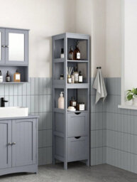 Vasagle Bathroom Floor Cabinet, Freestanding Bathroom Storage Unit, 2 Drawers, For Bathroom, Living Room, Kitchen, Dove Grey