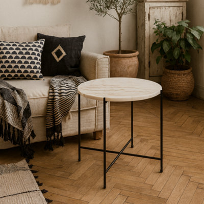 Wyld Haus Verona Round White Marble Side Table With Black Steel Base - image 1