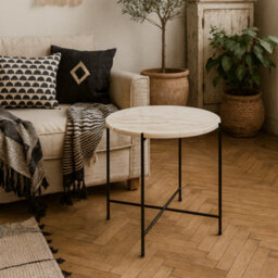 Wyld Haus Verona Round White Marble Side Table With Black Steel Base - thumbnail 1
