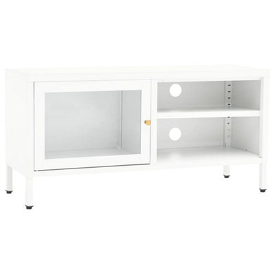 Berkfield Classic Tv Cabinet White 90X30X44 Cm Steel And Glass - image 1