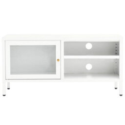 Berkfield Classic Tv Cabinet White 90X30X44 Cm Steel And Glass - thumbnail 3