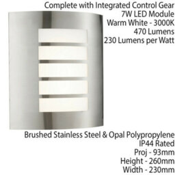 Ip44 Outdoor Wall Light Brushed Steel & Diffuser 7W Warm White Led Porch Lamp - thumbnail 2