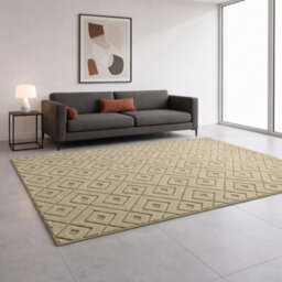 Moonlight Bedding Beige Geometric Rug 120X170Cm, Washable Non-Slip Soft High Low Pile Living Room Carpet - thumbnail 1