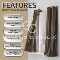 Gc Gaveno Cavailia Silk Sheen Eyelet Curtain 66X54 Brown 100% Polyester Ring Top Fully Lined Drapes - thumbnail 3