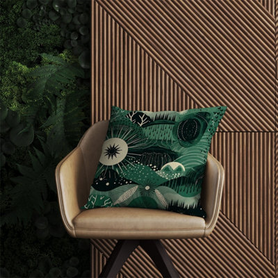 Warren Reed Designer Abstract Green Moon Outdoor Cushion 60Cm X 60Cm