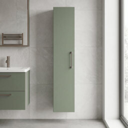 Balterley Bramshall Modern Bathroom 1 Soft Close Door Wall Hung Tall Storage Unit, Satin Green With Brushed Bronze Handle, 300 mm - thumbnail 2