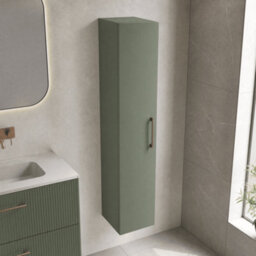 Balterley Bramshall Modern Bathroom 1 Soft Close Door Wall Hung Tall Storage Unit, Satin Green With Brushed Bronze Handle, 300 mm - thumbnail 3