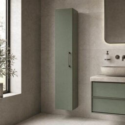 Balterley Bramshall Modern Bathroom 1 Soft Close Door Wall Hung Tall Storage Unit, Satin Green With Brushed Bronze Handle, 300 mm - thumbnail 4