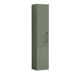 Balterley Bramshall Modern Bathroom 1 Soft Close Door Wall Hung Tall Storage Unit, Satin Green With Brushed Bronze Handle, 300 mm - thumbnail 1