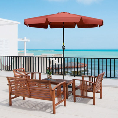 Outsunny 2.7M Patio Umbrella Garden Parasol With Crank, Ruffles 8 Ribs Wine Red - image 1