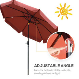 Outsunny 2.7M Patio Umbrella Garden Parasol With Crank, Ruffles 8 Ribs Wine Red - thumbnail 4