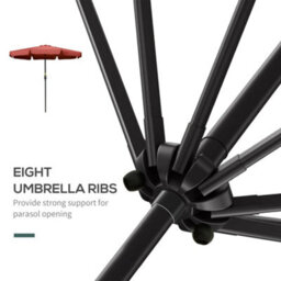 Outsunny 2.7M Patio Umbrella Garden Parasol With Crank, Ruffles 8 Ribs Wine Red - thumbnail 7