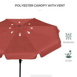 Outsunny 2.7M Patio Umbrella Garden Parasol With Crank, Ruffles 8 Ribs Wine Red - thumbnail 6