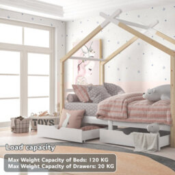 Abrihome 3Ft Solid Pine Wood Kids Bed Frame With Storage Underneath, Toddler Tree House Canopy Bed For Boys And Girls (Wood) - thumbnail 3