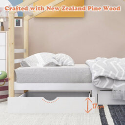 Abrihome 3Ft Solid Pine Wood Kids Bed Frame With Storage Underneath, Toddler Tree House Canopy Bed For Boys And Girls (Wood) - thumbnail 6