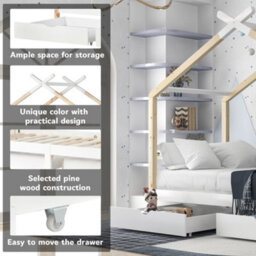Abrihome 3Ft Solid Pine Wood Kids Bed Frame With Storage Underneath, Toddler Tree House Canopy Bed For Boys And Girls (Wood) - thumbnail 2