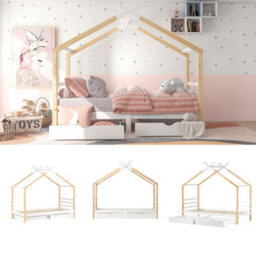 Abrihome 3Ft Solid Pine Wood Kids Bed Frame With Storage Underneath, Toddler Tree House Canopy Bed For Boys And Girls (Wood) - thumbnail 8