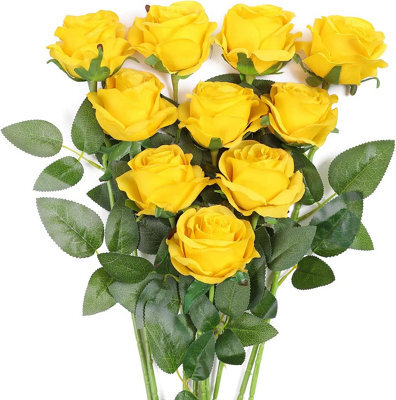 Bouquet Of 10 Artificial Yellow Silk Flowers For Home, Office, And Wedding Decorations - image 1