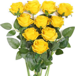 Bouquet Of 10 Artificial Yellow Silk Flowers For Home, Office, And Wedding Decorations - thumbnail 1