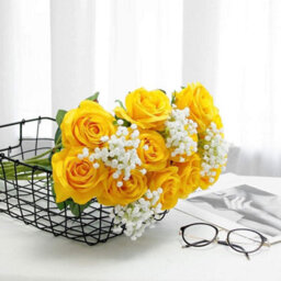 Bouquet Of 10 Artificial Yellow Silk Flowers For Home, Office, And Wedding Decorations - thumbnail 5