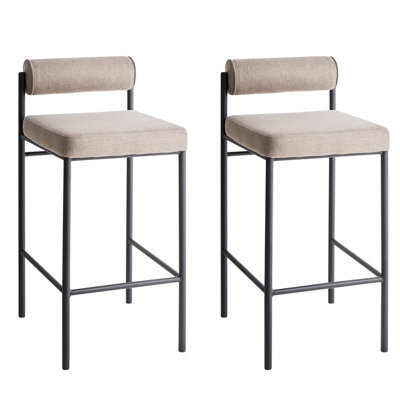 Beliani Set Of 2 Bar Chairs Amaya Fabric Taupe - image 1