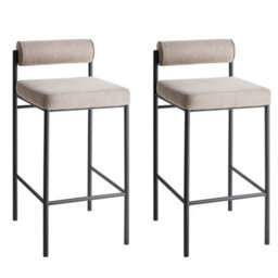 Beliani Set Of 2 Bar Chairs Amaya Fabric Taupe - thumbnail 1