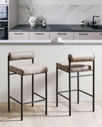 Beliani Set Of 2 Bar Chairs Amaya Fabric Taupe - thumbnail 2