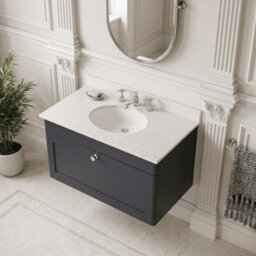 Balterley Swynnerton Traditional 1 Drawer Wall Hung Vanity Unit With Marble Basin, Dark Grey, 800mm - thumbnail 3