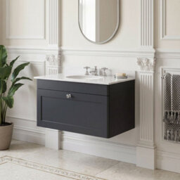 Balterley Swynnerton Traditional 1 Drawer Wall Hung Vanity Unit With Marble Basin, Dark Grey, 800mm - thumbnail 2