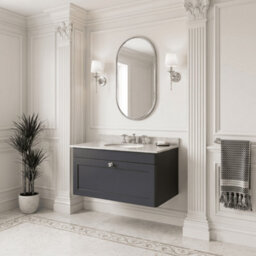 Balterley Swynnerton Traditional 1 Drawer Wall Hung Vanity Unit With Marble Basin, Dark Grey, 800mm - thumbnail 4