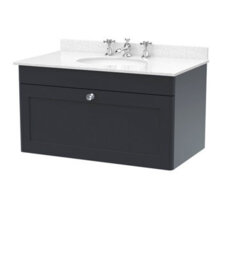 Balterley Swynnerton Traditional 1 Drawer Wall Hung Vanity Unit With Marble Basin, Dark Grey, 800mm