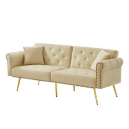 Btm Modern 2 Seater Velvet Sofa Bed With Adjustable Backrest Gold Metal Legs Stylish Space Saving Durable Small Spaces - thumbnail 7
