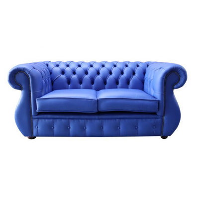 Chesterfield 2 Seater Deep Ultramarine Blue Leather Sofa Bespoke In Kimberley Style - image 1