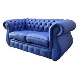 Chesterfield 2 Seater Deep Ultramarine Blue Leather Sofa Bespoke In Kimberley Style - thumbnail 2