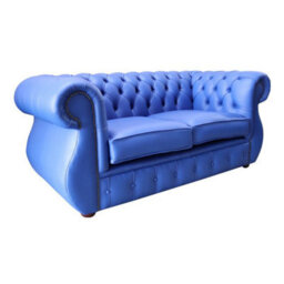 Chesterfield 2 Seater Deep Ultramarine Blue Leather Sofa Bespoke In Kimberley Style - thumbnail 3