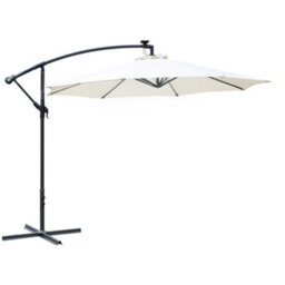 Outsunny 3(M) Led Patio Banana Umbrella Cantilever Parasol W/ Crank, Off-White - thumbnail 2