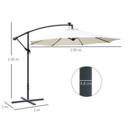 Outsunny 3(M) Led Patio Banana Umbrella Cantilever Parasol W/ Crank, Off-White - thumbnail 3
