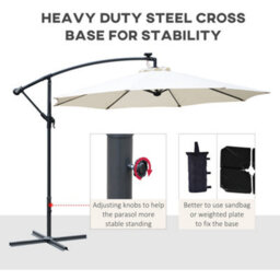 Outsunny 3(M) Led Patio Banana Umbrella Cantilever Parasol W/ Crank, Off-White - thumbnail 6