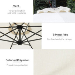 Outsunny 3(M) Led Patio Banana Umbrella Cantilever Parasol W/ Crank, Off-White - thumbnail 4