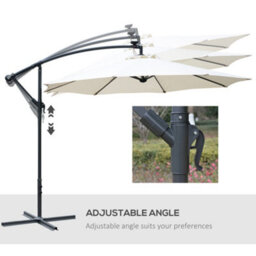 Outsunny 3(M) Led Patio Banana Umbrella Cantilever Parasol W/ Crank, Off-White - thumbnail 5