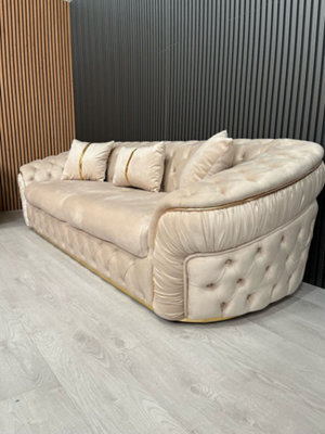 Ambassador 3 Seater In Champagne Velvet & Gold - image 1