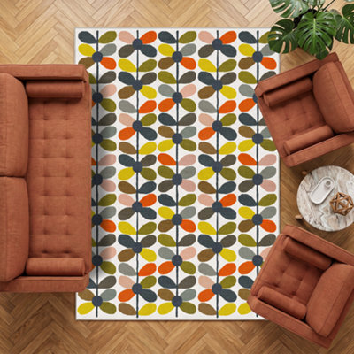 Decoranddecor Area Rugs, Living Room Rugs, Washable Rugs, 160X230Cm, Non-Slip, Pet Friendly, Low Pile, Retro Floral Rug - Zoe - image 1