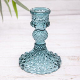 Annibells 2 Blue Vintage Harlequin Glass Dinner Candlestick Holders - thumbnail 2