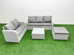 Fimous 6 Seater Pe Rattan Wicker Garden Furniture Conservatory Sofa Set Square Coffee Table Big Footstool - thumbnail 2