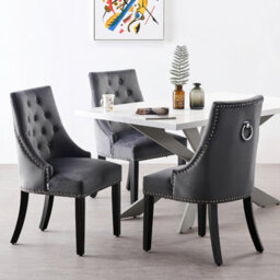 Life Interiors Set Of 4 Dark Grey Velvet Dining Chairs Ergonomic Scoop Knockerback & Button Tufted Wood Legs - thumbnail 9