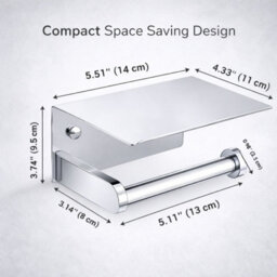 Billtix Toilet Roll Holder Wall Mounted With Shelf, Stainless Steel Toilet Paper Holder, Self Adhesive Storage Holder Chrome - thumbnail 3
