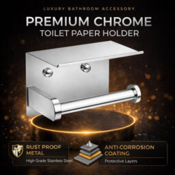 Billtix Toilet Roll Holder Wall Mounted With Shelf, Stainless Steel Toilet Paper Holder, Self Adhesive Storage Holder Chrome - thumbnail 6